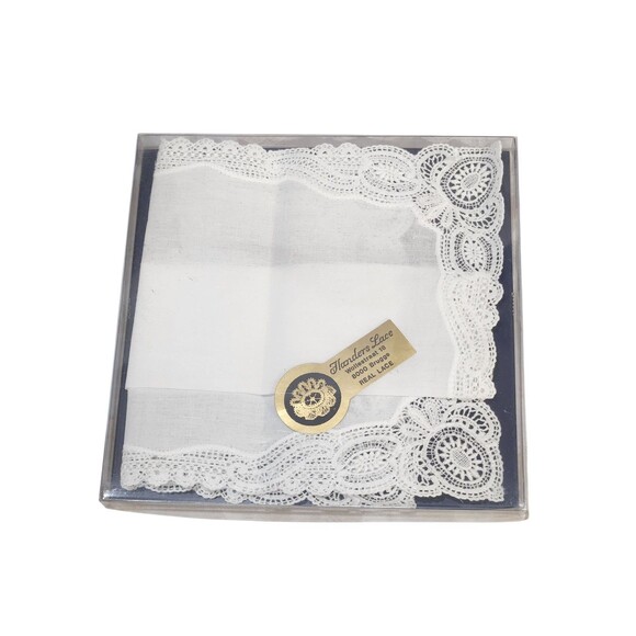 Vintage Belgian Bobbin Lace‎ Hankie Handkerchief Bruges Brugge New in Box - Picture 1 of 9